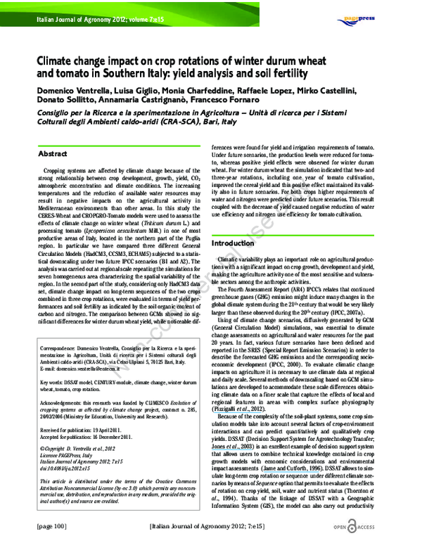 (PDF) Climate change impact on crop rotations of winter durum wheat and ...