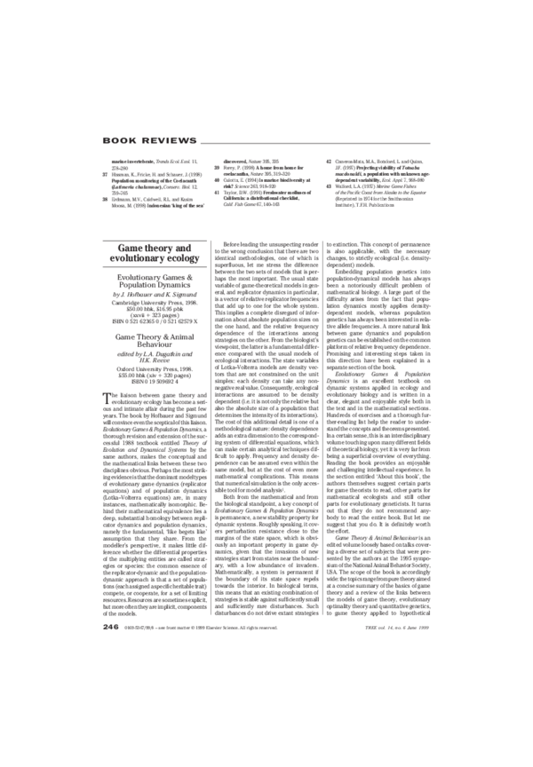 (PDF) Game theory and evolutionary ecology-Evolutionary Games ...