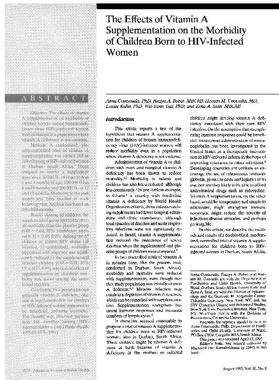 (PDF) The effects of vitamin A supplementation on the morbidity of ...