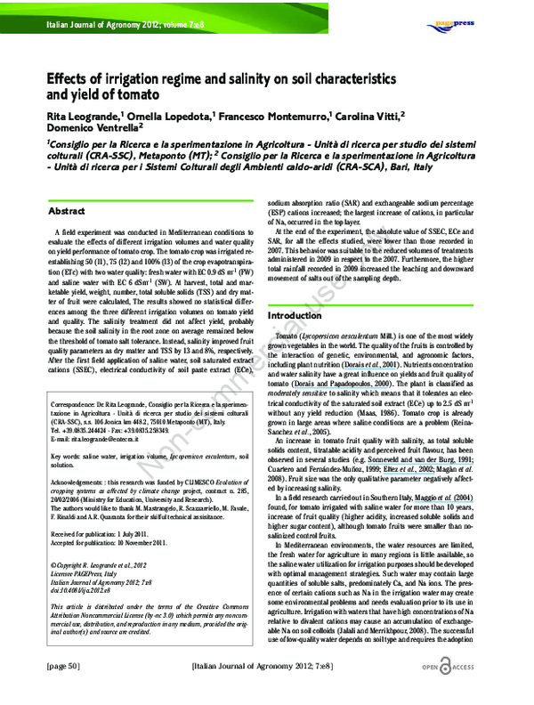 (PDF) Effects of irrigation regime and salinity on soil characteristics ...