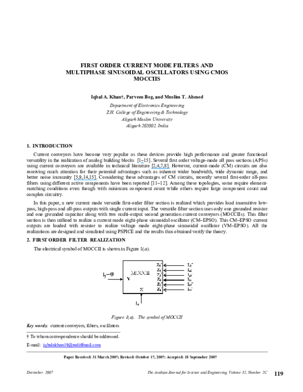 (PDF) First Order Current Mode Filters and Multiphase Sinusoidal ...