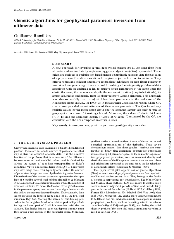(PDF) Genetic algorithms for geophysical parameter inversion from ...