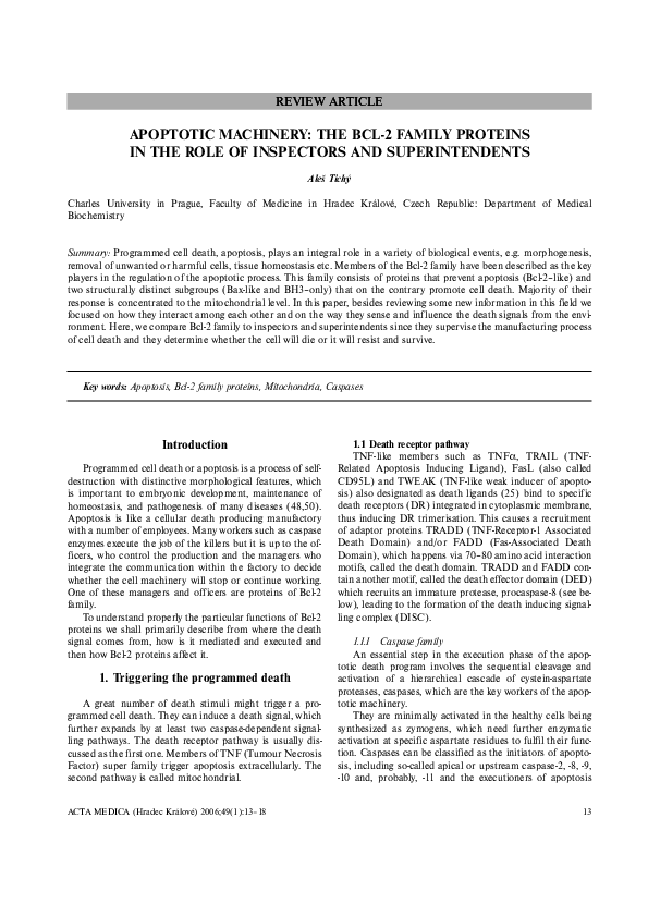 (PDF) Apoptotic machinery: the Bcl-2 family proteins in the role of ...