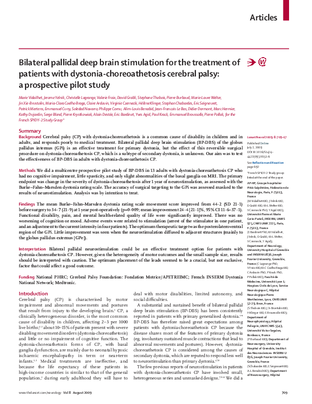 (PDF) Bilateral pallidal deep brain stimulation for the treatment of ...