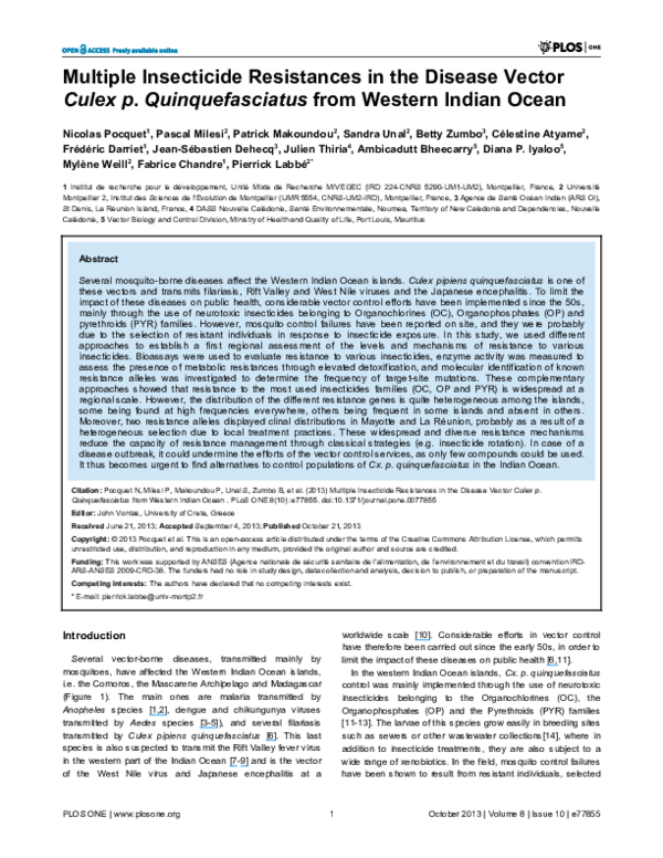 (PDF) Multiple Insecticide Resistances in the Disease Vector Culex p ...