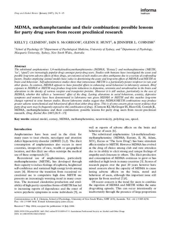 (PDF) MDMA, methamphetamine and their combination: possible lessons for ...