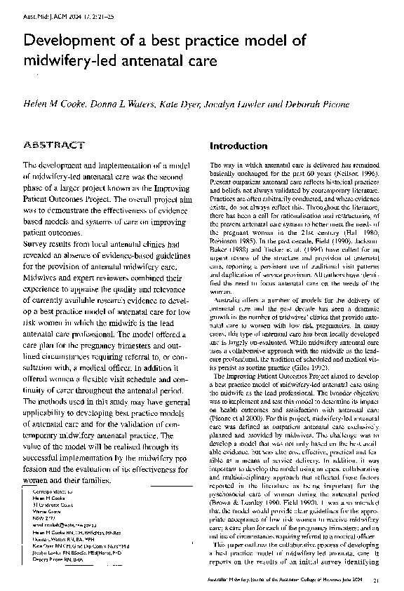 (PDF) Development of a best practice model of midwifery-led antenatal care