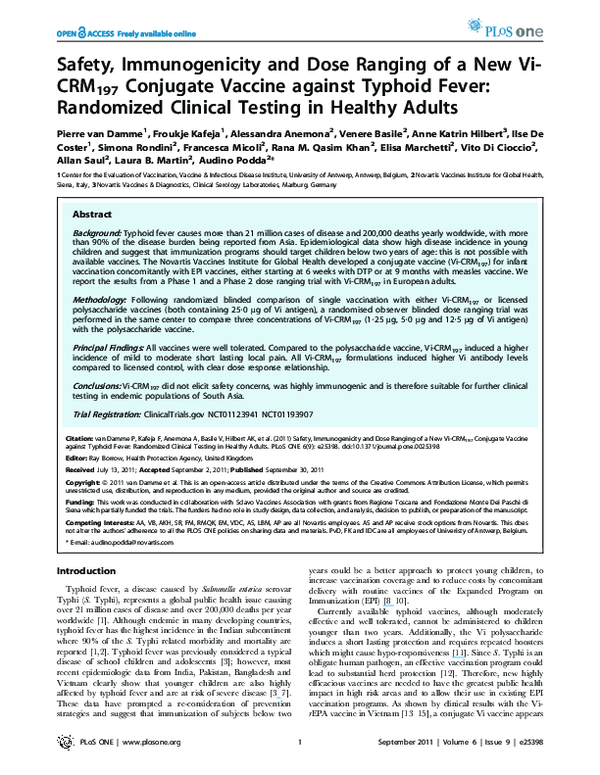 (PDF) Safety, Immunogenicity and Dose Ranging of a New Vi-CRM197 ...