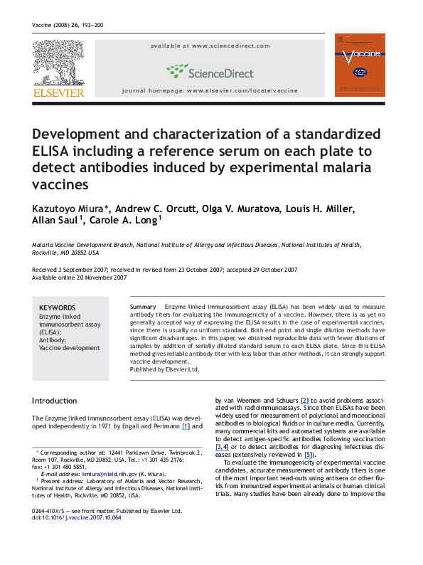 (PDF) Development and characterization of a standardized ELISA ...