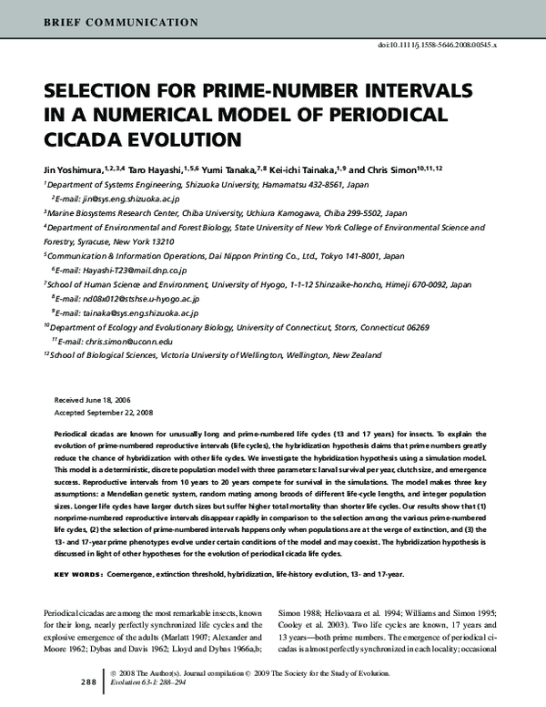 (PDF) SELECTION FOR PRIME-NUMBER INTERVALS IN A NUMERICAL MODEL OF ...