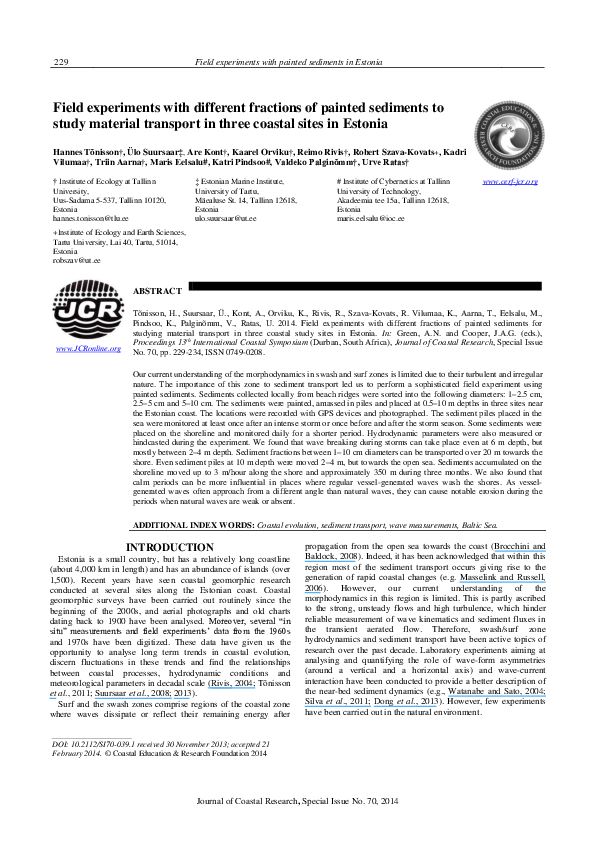 (PDF) Field experiments with different fractions of painted sediments to study material