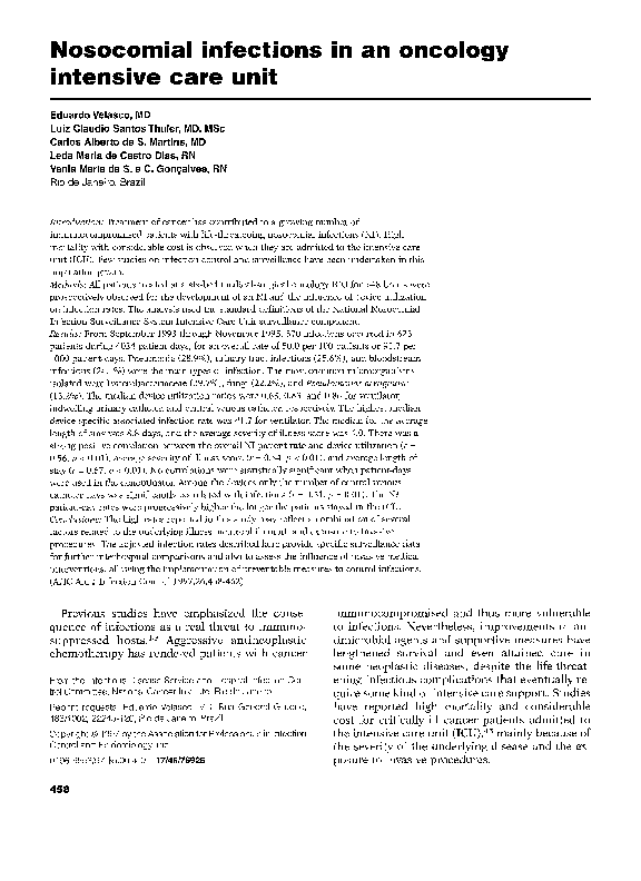 (PDF) Nosocomial infections in an oncology intensive care unit