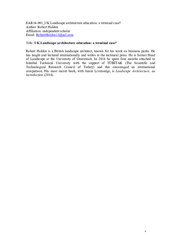 (PDF) UK Landscape architecture education a terminal case? Robert