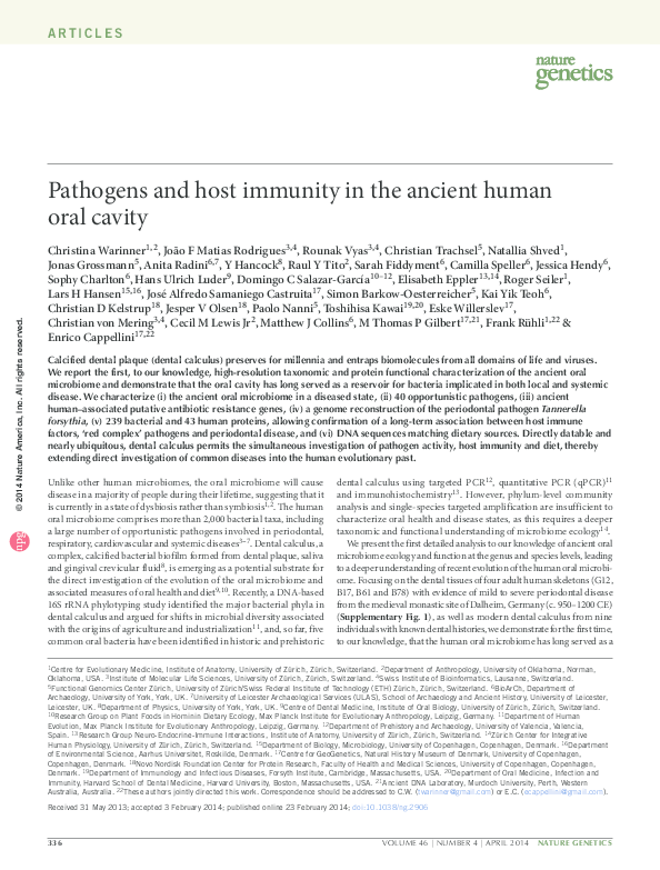 (PDF) Pathogens and host immunity in the ancient human oral cavity