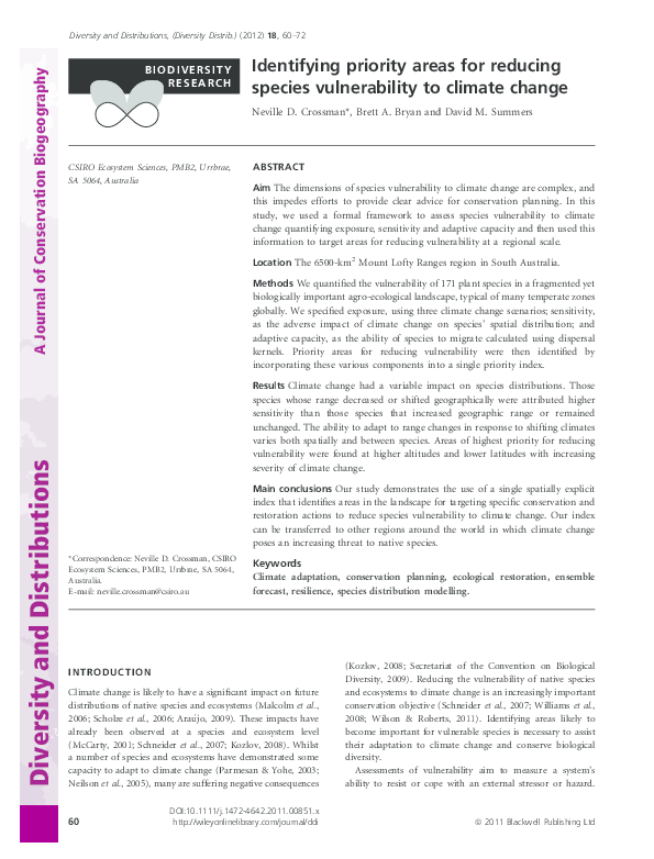(PDF) Identifying priority areas for reducing species vulnerability to ...