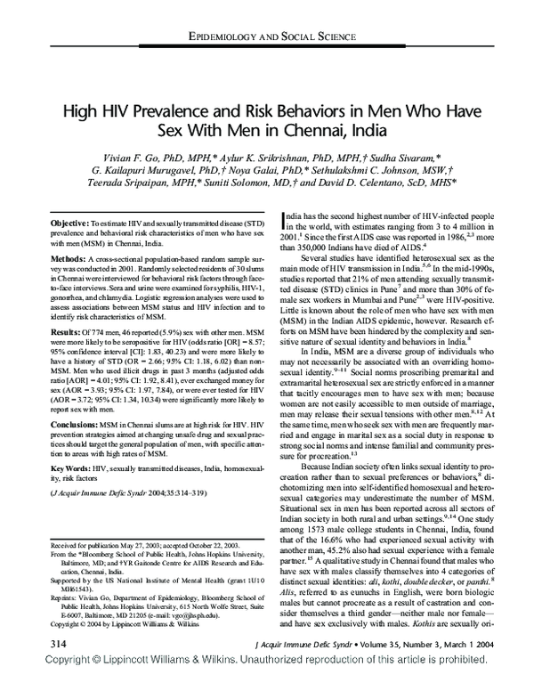 (PDF) High HIV prevalence and risk behaviors in men who have sex with ...