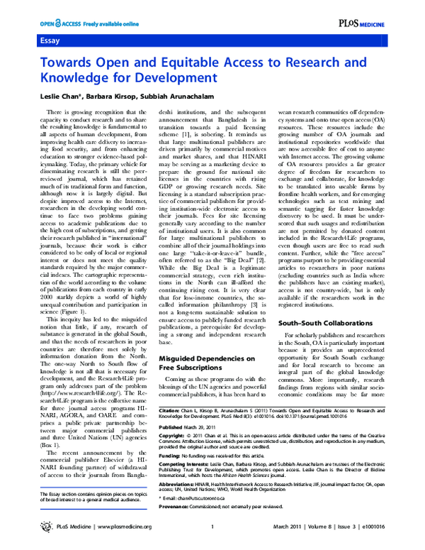 (PDF) Towards Open and Equitable Access to Research and Knowledge for ...
