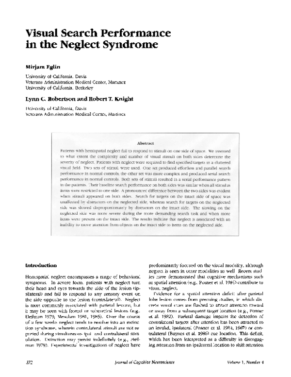 (PDF) Visual Search Performance in the Neglect Syndrome