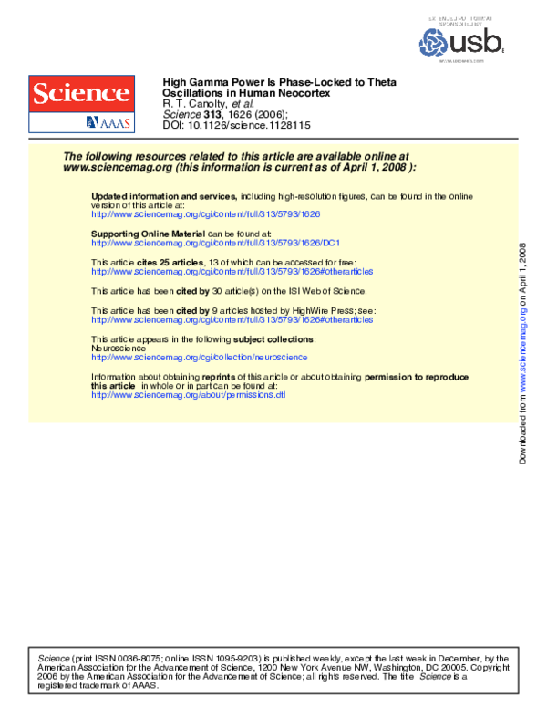 (PDF) High Gamma Power Is Phase-Locked to Theta Oscillations in Human ...