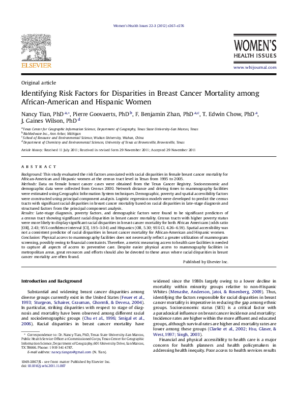 (PDF) Identifying Risk Factors for Disparities in Breast Cancer ...