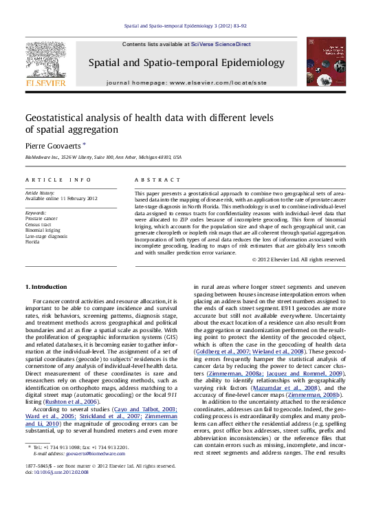 (PDF) Geostatistical analysis of health data with different levels of ...