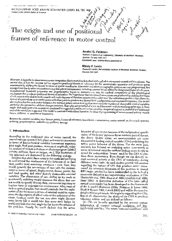 (PDF) The origin and use of positional frames of reference in motor control