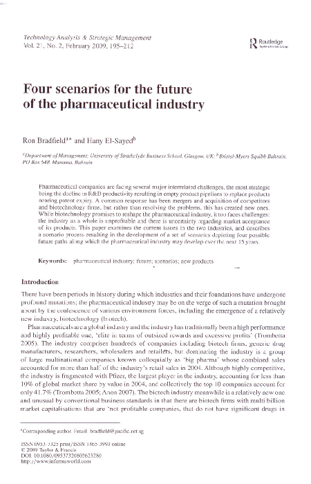 (PDF) Four scenarios for the future of the pharmaceutical industry