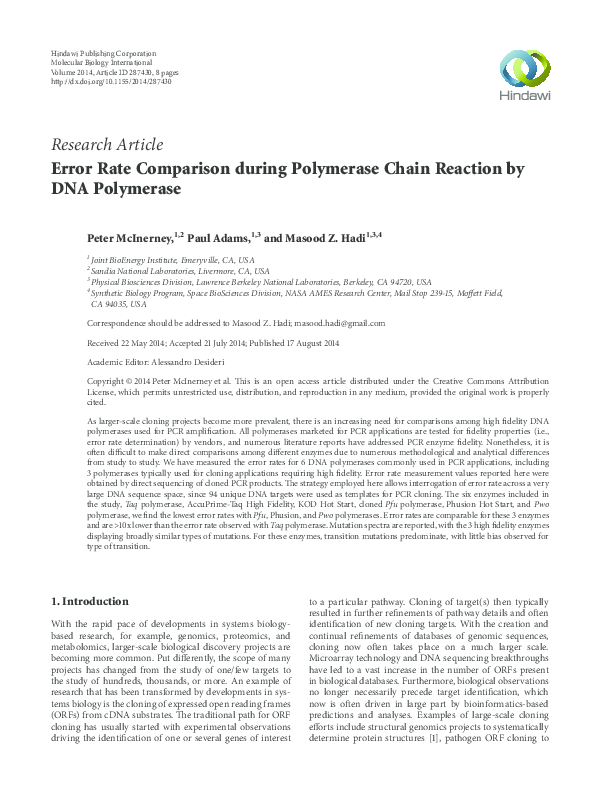 (PDF) Error Rate Comparison during Polymerase Chain Reaction by DNA ...