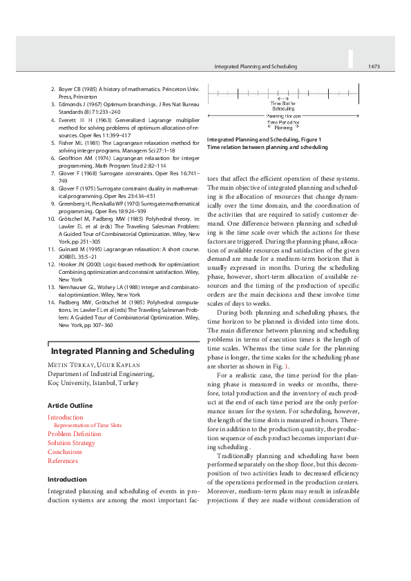 (PDF) Integrated Planning and Scheduling
