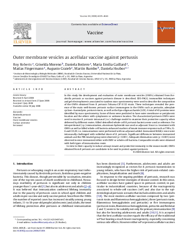 (PDF) Outer membrane vesicles as acellular vaccine against pertussis