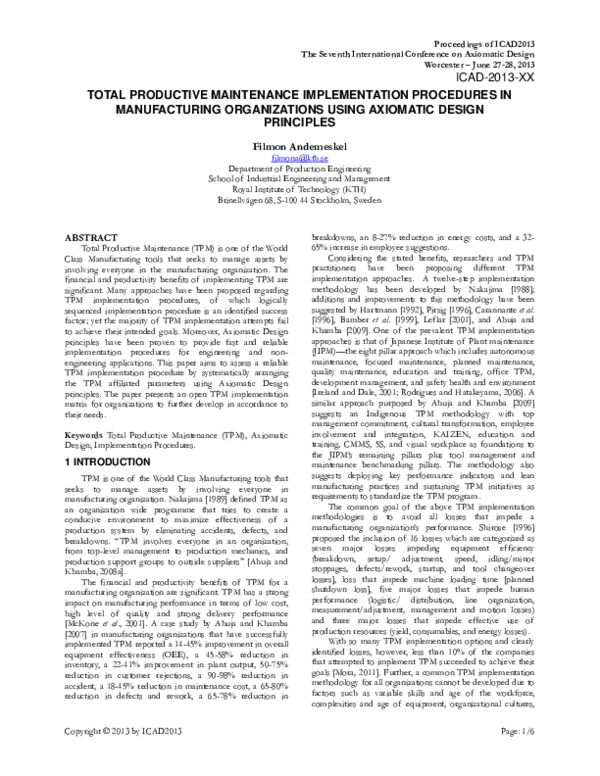  pdf total productive maintenance implementation in a beverage