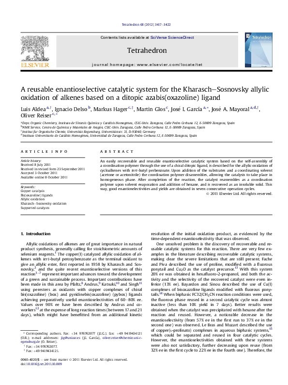 (PDF) A reusable enantioselective catalytic system for the Kharasch ...