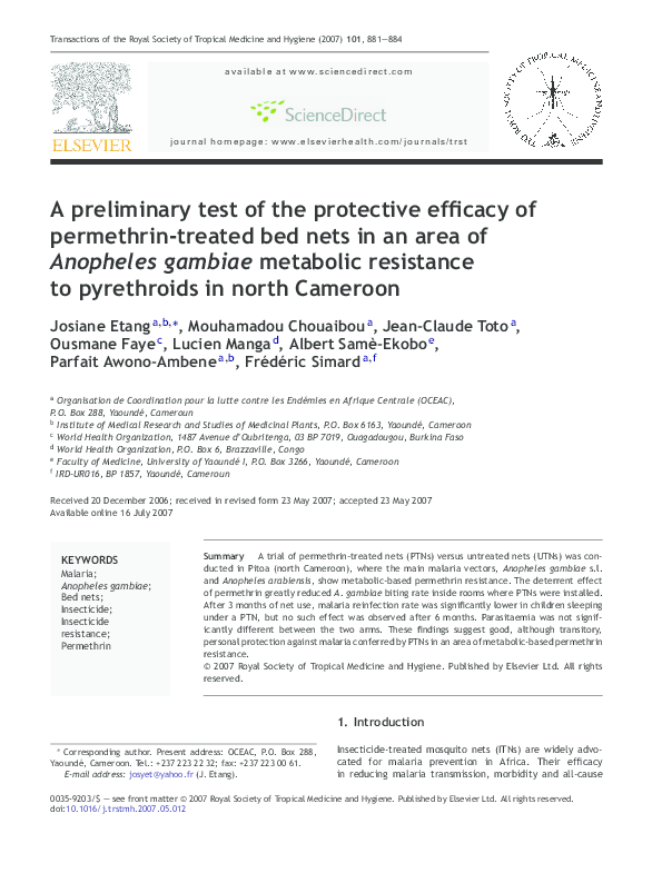 (PDF) A preliminary test of the protective efficacy of permethrin