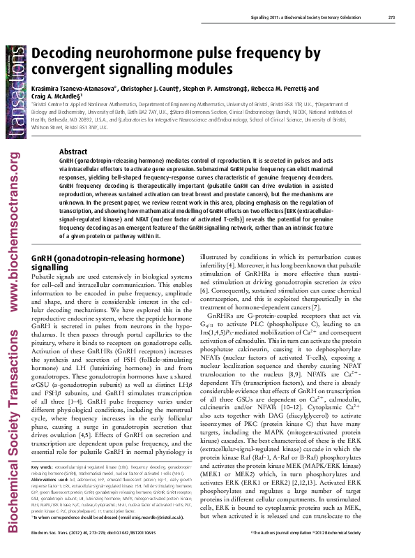 (PDF) Decoding neurohormone pulse frequency by convergent signalling