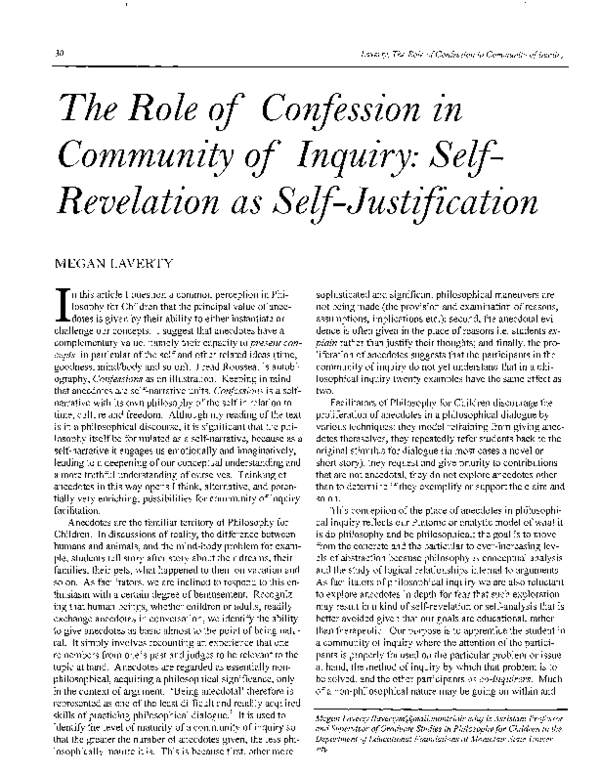 (PDF) The Role of Confession in Community of Inquiry (2003)