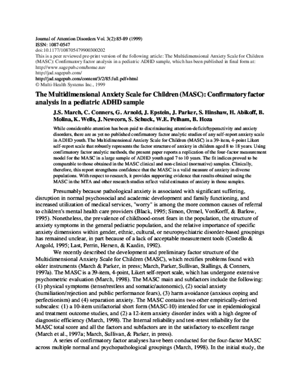 (PDF) The Multidimensional Anxiety Scale for Children (MASC ...