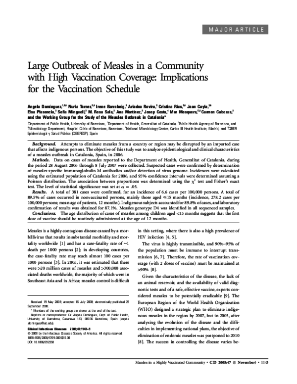 (PDF) Large Outbreak of Measles in a Community with High Vaccination ...