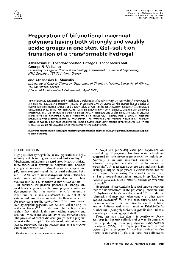 (PDF) Preparation of bifunctional macronet polymers having both ...
