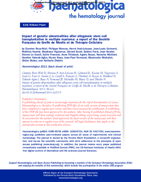(PDF) Impact of genetic abnormalities after allogeneic stem cell ...