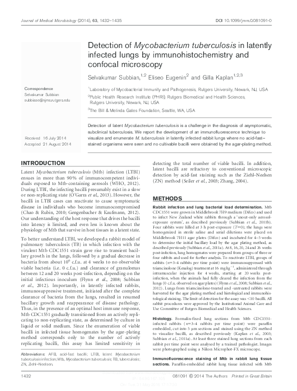 (PDF) Detection of Mycobacterium tuberculosis in latently infected ...