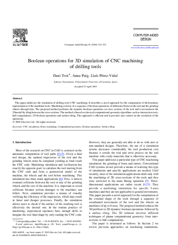 (PDF) Boolean operations for 3D simulation of CNC machining of drilling ...
