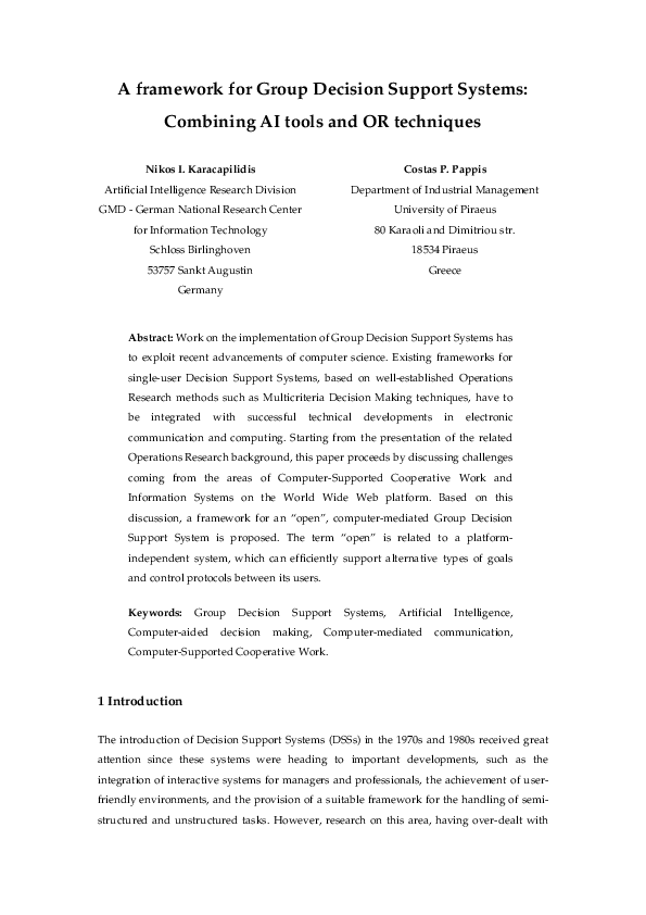 (PDF) A framework for group decision support systems: Combining AI ...