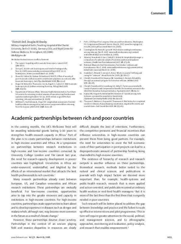 Pdf Academic Partnerships Between Rich And Poor Countries