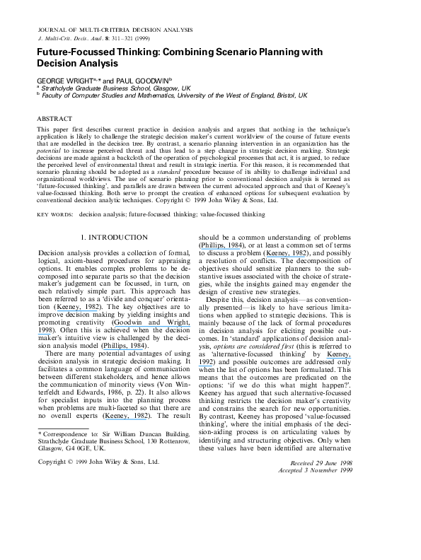 (PDF) Future-focussed thinking: combining scenario planning with ...