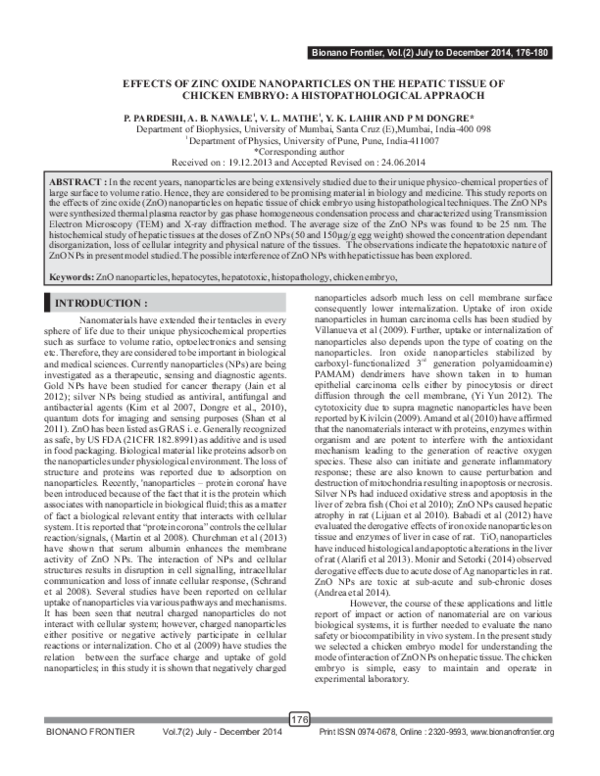 (PDF) EFFECTS OF ZINC OXIDE NANOPARTICLES ON THE HEPATIC TISSUE OF ...