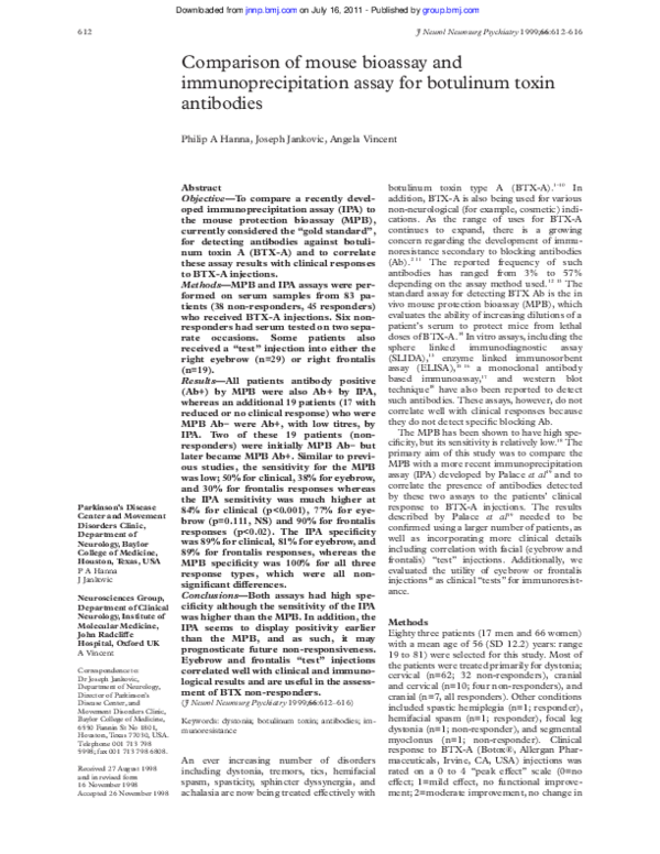 (PDF) Comparison of mouse bioassay and immunoprecipitation assay for ...