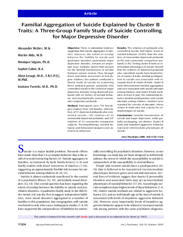 (PDF) Familial Aggregation of Suicide Explained by Cluster B Traits: A ...