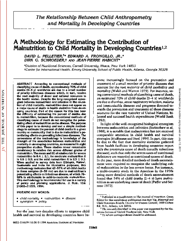 (PDF) A methodology for estimating the contribution of malnutrition to ...