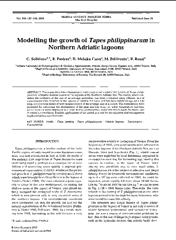 (PDF) Modelling the growth of Tapes philippinarum in Northern Adriatic