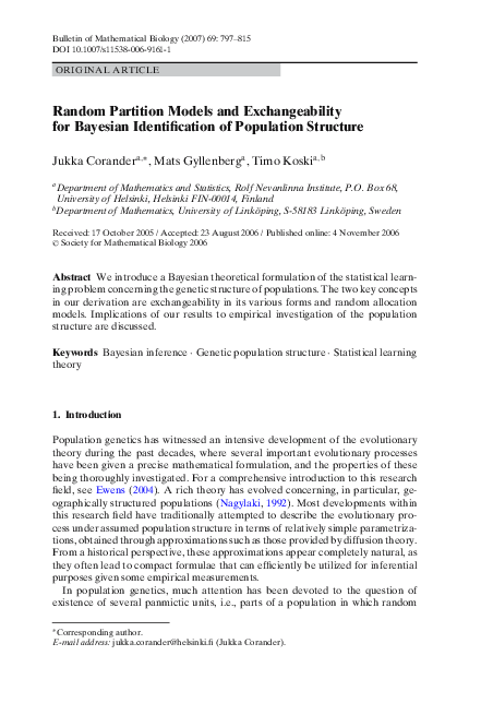 (PDF) Random Partition Models and Exchangeability for Bayesian ...